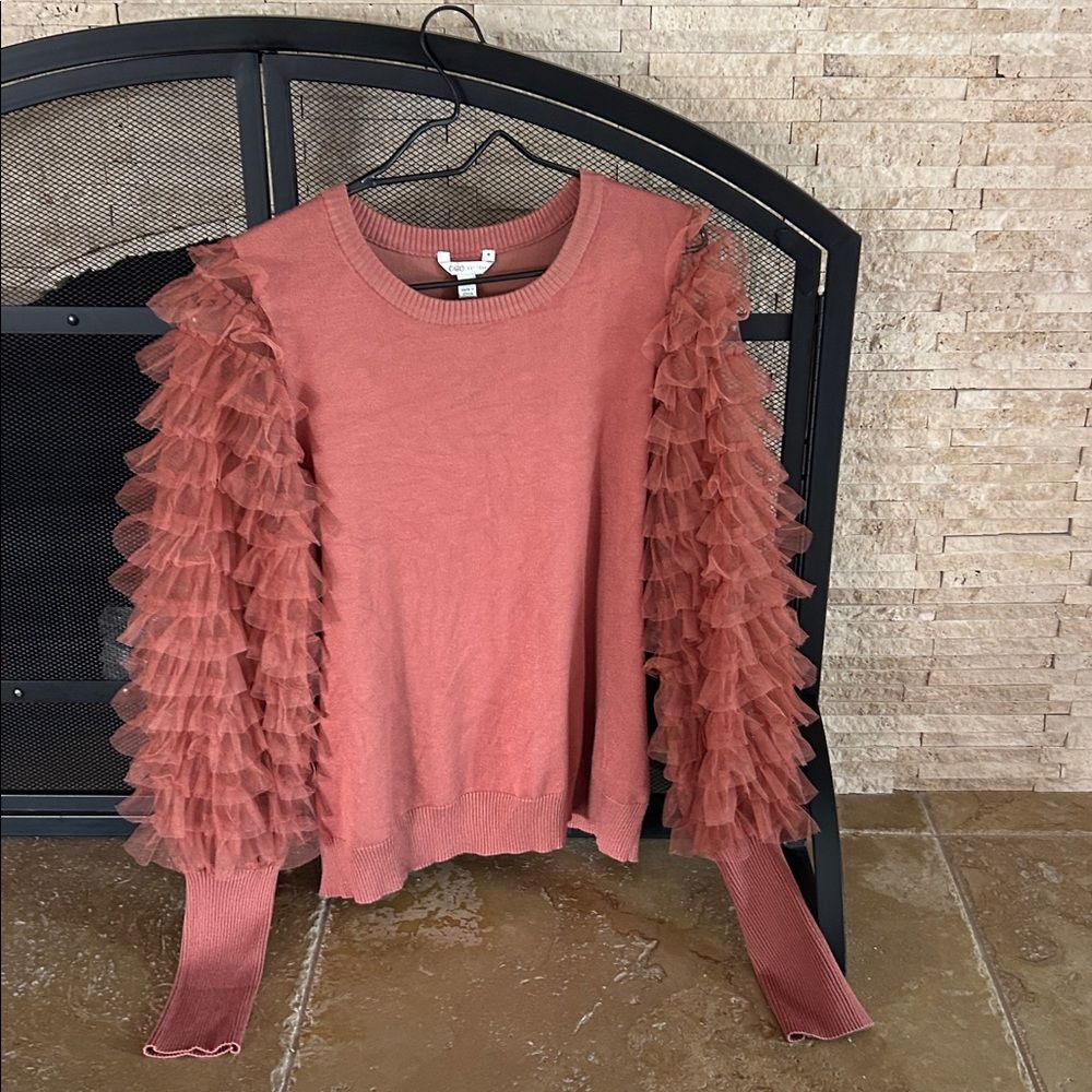 Tiered Ruffle Sleeve Sweater Top - Dusty Rose